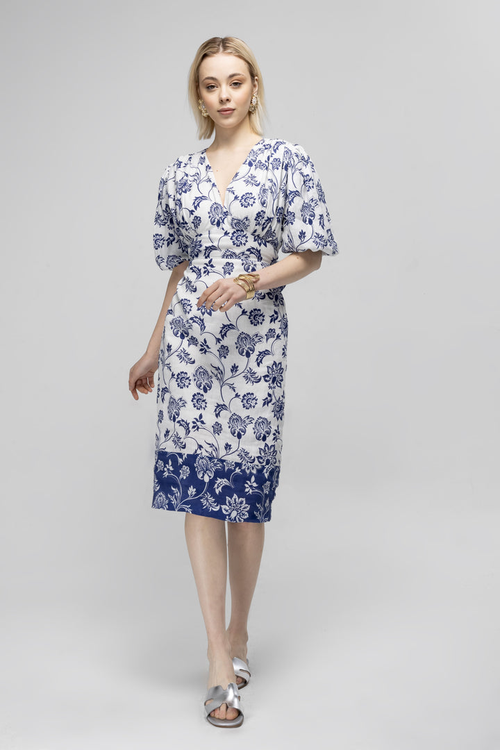 FLORAL PRINTED LINEN DRESS