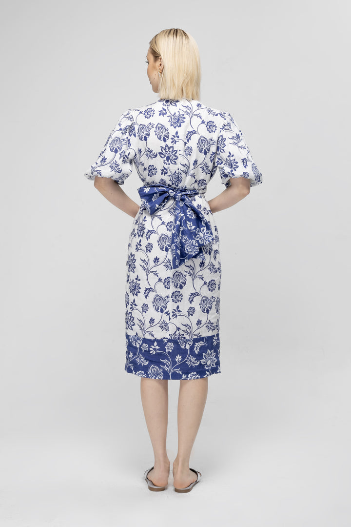 FLORAL PRINTED LINEN DRESS