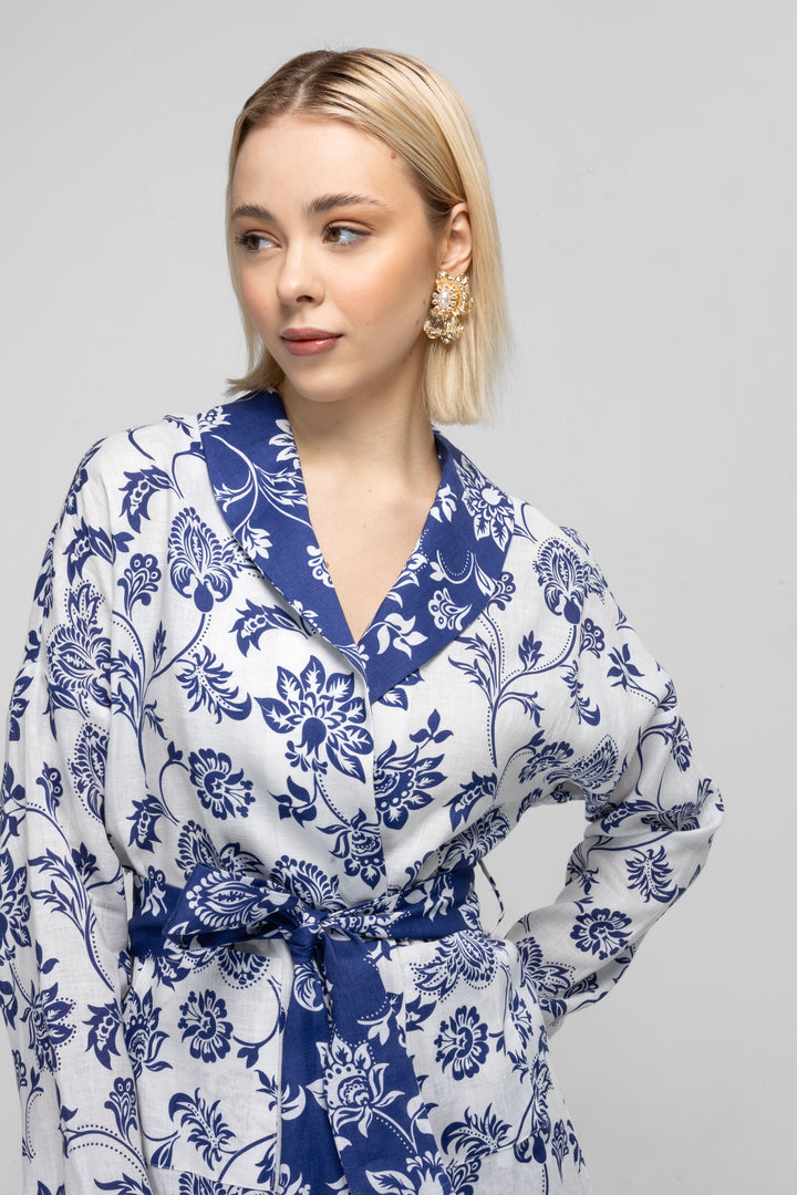 FLORAL PRINTED LINEN KIMONO